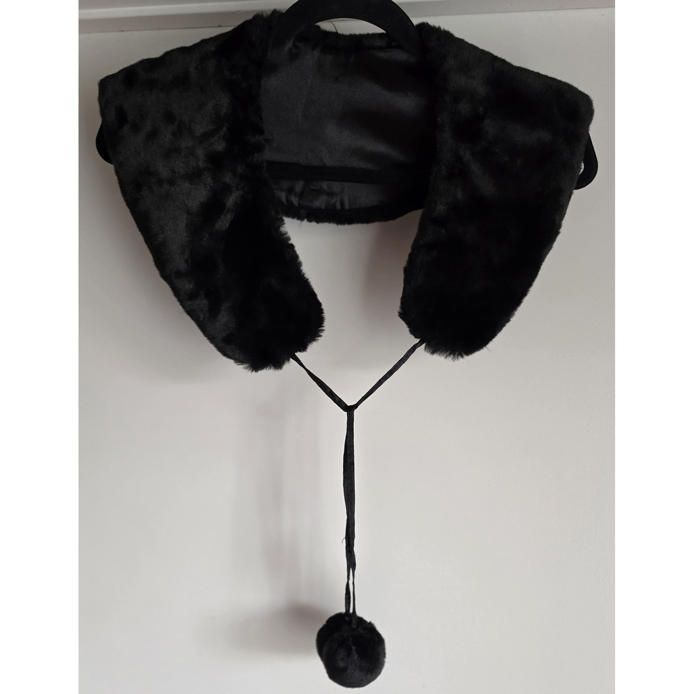 Black Faux Fur Collar Women Formal Vintage Wrap Stole Shawl Neck Scarf 26in